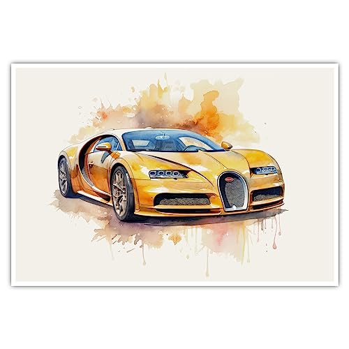 CanvasArts Watercolor Sketch Aquarell - Poster ohne Rahmen - Auto Artwork Modern Art Wandbild Wasserfarbe kompatibel zu Bugatti Chiron (70 x 50 cm, Poster, Bugatti) von CanvasArts