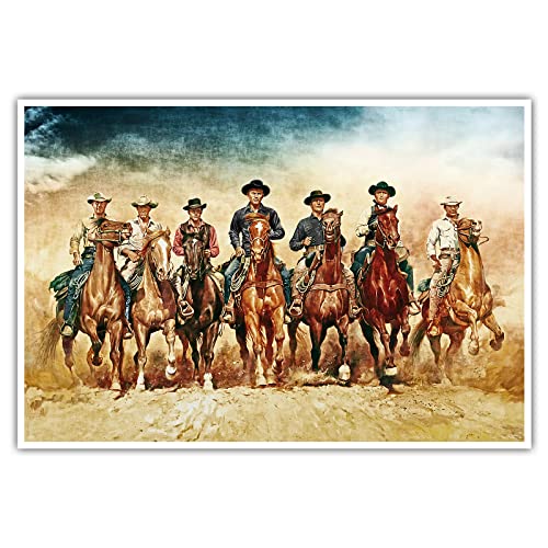 Die glorreichen Sieben - Poster ohne Rahmen - Western Film Bild Wandbild Kunst Druck Bilder Wand Deko Wandposter XXL Wohnzimmer (100 x 70 cm, Poster) von CanvasArts