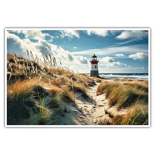 Leuchtturm - Poster - ohne Rahmen - Nordsee, Ostsee, Sylt Wandbild Kunst Druck Bilder Wand Deko Dünen Gras Meer Wohnzimmer (80 x 60 cm, Poster) von CanvasArts