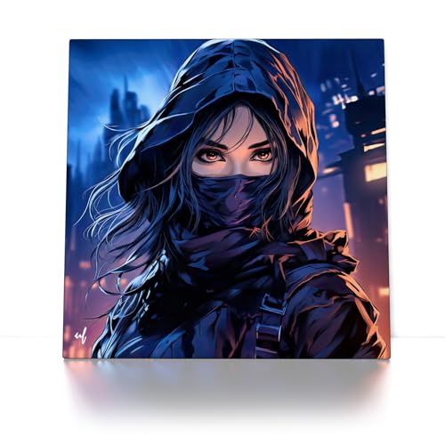 Ninja Girl - Leinwand Bild - Wandbild quadratisch Manga Comic Popart Style Modern Frau Augen (40 x 40 cm, Leinwand) von CanvasArts