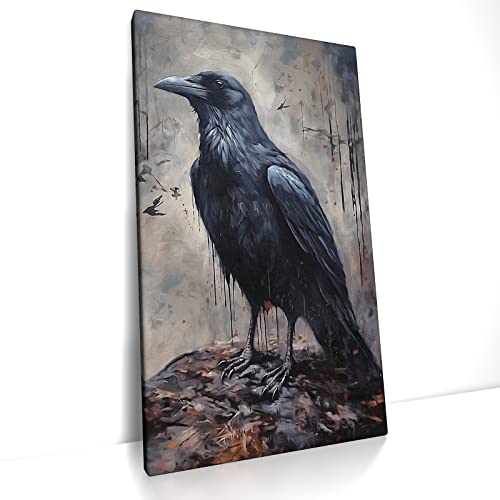 Rabe - Leinwand Bild - aufhängefertig schwarz Gothic Wandbild XXL Canvas Kunst Druck Wand Deko Bilder Modern Art Wohnzimmer (80 x 50 cm, Leinwand auf Keilrahmen) von CanvasArts