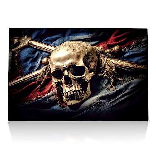 Skull and Bones - Leinwand Bild - Schädel und Knochen, Piraten Flagge, Totenkopf Wandbild aufhängefertig XXL Kunst Wand Druck Bilder Modern Art Wohnzimmer (60 x 40 cm, Leinwand) von CanvasArts