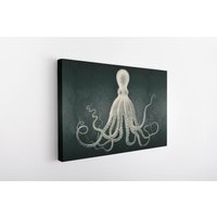 Kunst-Leinwanddruck, Oktopus-Aquarell, Blauer Hintergrund, Wanddekoration Für Zuhause Und Büro von CanvasElegant