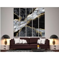 Grau Gold Leinwand Moderne Wandkunst Schlafzimmer Dekor Große Kunst von CanvasPrintStudioUA