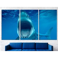 Hai Poster Seetier Wandkunst Raumdekor Haifisch Drucke Meerleben Kunst Triptychon von CanvasPrintStudioUA