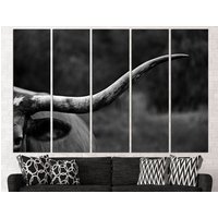 Horndruck Stier Leinwanddruck Longhorn Stier, Buffalo Horn Große Leinwand Kunst Wandbild von CanvasPrintStudioUA