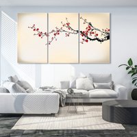 Abstrakter Kunstdruck, Baum Brach Mit Roter Blume Leinwanddruck, Große Galerie Wandkunst Set, Gerahmte Leinwand von CanvasWallArtDecors