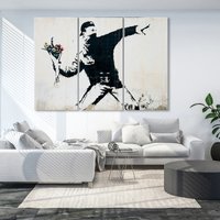 Banksy Leinwand Wanddekor, Moderne Street Art Prints, Wohnkultur, Anarchy Graffiti Leinwanddruck, Große Blume Bomber Wandkunst Set von CanvasWallArtDecors