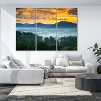 Berge Leinwanddruck, Nebelwald Landschaft Wandkunst, Natur Leinwand Dekor, Sonnenuntergang Fotografie Druck, Home Decor, Große Trendy Wandkunst von CanvasWallArtDecors