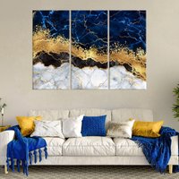 Blau Gold Marmor Leinwand Dekor, Abstrakte Wand Kunst Druck, Marine Haus Und Büro Modernes Kunstwerk, Übergroße von CanvasWallArtDecors