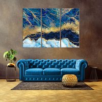 Blau Gold Marmor Leinwand Wandkunst, Abstrakte Haus Und Wohnzimmer Dekor, Extra Große Moderne Druck von CanvasWallArtDecors