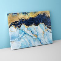 Blau Gold Marmor Leinwand Wandkunst, Abstrakte Haus Und Wohnzimmer Dekor, Extra Große Moderne Druck von CanvasWallArtDecors