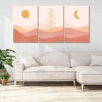 Boho Leinwand Wanddekoration, Mid Century Modern Art Print, Home & Office Dekor, Canvas Prints, Triptychon Leinwand, Große Wandkunst von CanvasWallArtDecors