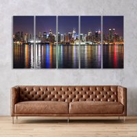 New York Leinwand Kunstdruck, City Night Skyline Dekor, Home Decor, Wandkunst Für Wohnzimmer, Große Gerahmte Stadtlandschaft Leinwanddruck von CanvasWallArtDecors