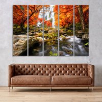 Wasserfall Leinwanddrucke, Wald Wanddekoration, Herbst Landschaft Druck Auf Leinwand, Baum Dekor, Große Wohnwand Kunst Gerahmt, Regen Leinwand von CanvasWallArtDecors