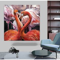 Flamingo Ölgemälde Strukturierte Leinwandbild, Schwäne Malen Strukturiertes Tiere Wanddekor von CanvasplusArt