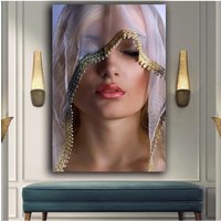 Mädchen Leinwand, Frauen Moderne Bilder, Fashion Art, Wall Art Goldene Mackup Kunst, Elegante Leinwand von CanvasplusArt