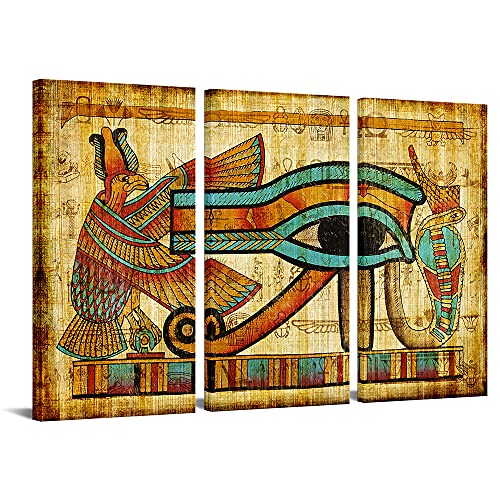 Canvbay 3-teiliges ägyptisches Leinwandbild mit Horus-Augen-Malerei, Pergament, Papyrus, Pharao, Heimdekoration, gerahmt, antikes, historisches Kunstwerk, fertig zum Aufhängen, 30,5 x 61 cm, 3 Stück von Canvbay