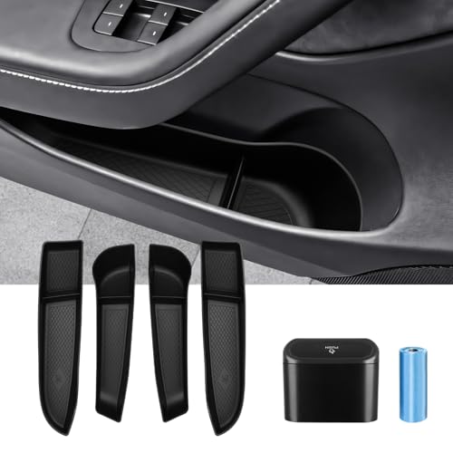 Canvcle Aufbewahrungsbox und Mülleimer für 2024 2025 2026 Refresh Tesla Model 3 Highland Zubehör Vordere Hintertür Einsatz Schlitz Aufbewahrungsschale Organizer Schutz Mülleimer mit Müllbeuteln 6 von Canvcle
