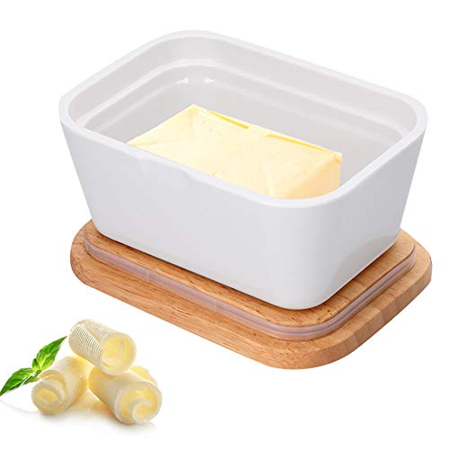 Butterdose, Butterdose aus Keramik mit Bambusdeckel, Butterbehälter für 250 g Butter Tischfeinlagerung von Canyita