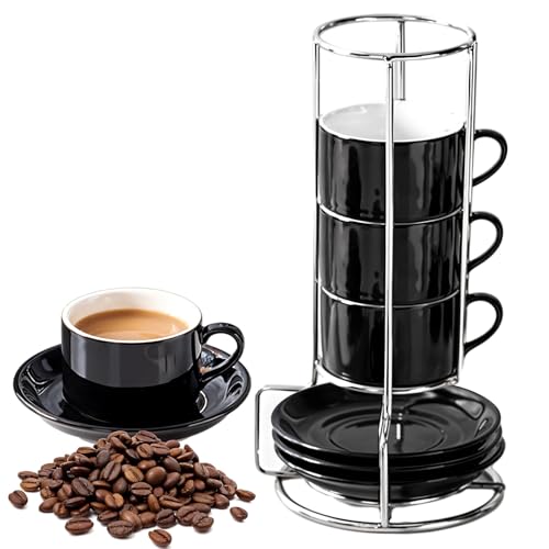 Caossuixn 4x100ml Espressotassen mit Untertassen and Ständer, Espresso Tassen, Spülmaschinenfeste Espressotassen Set, Kaffeetassen 4er Kaffeebecher Keramik für Americano, Cappuccino, Tee und Latte Caossuixn 4x100ml Espressotassen mit Untertassen and Ständer, Espresso Tassen, Spülmaschinenfeste Espressotassen Set, Kaffeetassen 4er Kaffeebecher Keramik für Americano, Cappuccino, Tee und Latte von Caossuixin