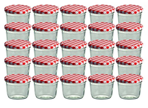 CapCro 25er Set Sturzglas 230 ml Marmeladenglas Einmachglas Einweckglas to 82 rot Karierter Deckel von CapCro