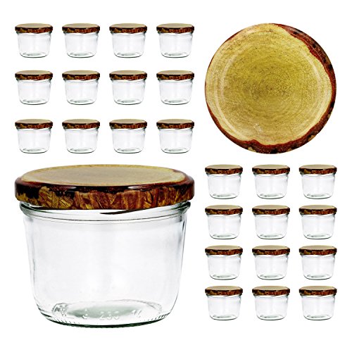 CapCro 25er Set Sturzglas 230 ml to 82 Deckel mit Holz-Dekor Marmeladenglas Einmachglas Einweckglas von CapCro