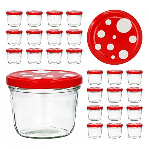 CapCro 25er Set Sturzglas 230 ml to 82 Fliegenpilz Deckel rot weiß gepunktet Marmeladenglas Einmachglas Einweckglas von CapCro