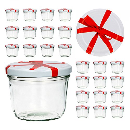CapCro 25er Set Sturzglas 230 ml to 82 weißer Deckel mit Schleifendekor Marmeladenglas Einmachglas Einweckglas von CapCro