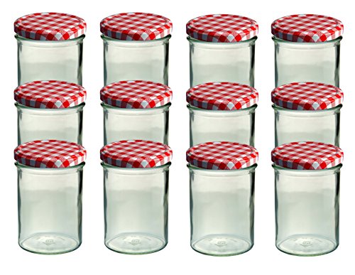 CapCro 12er Set Sturzglas 435 ml Marmeladenglas Einmachglas Einweckglas to 82 rot Karierter Deckel von CapCro