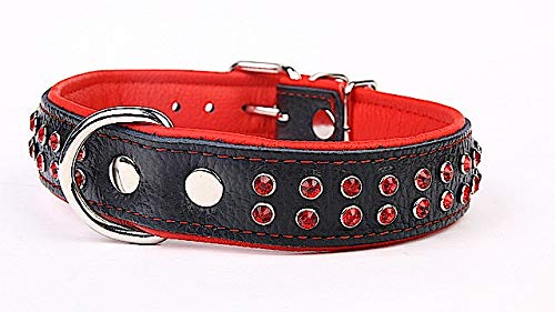 Capadi K0742 Hundehalsband mit Napaleder unterlegt und Starkes Hundehalsband aus Echtleder verziert mit farbigen Kristalsteinen, Rot, Breite 30 mm, Länge 52 cm von Capadi