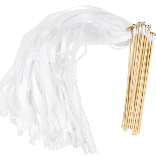 30 Stück Weiß Wedding Wands, Wands Hochzeit Mit Glocke, Zauberstäbe Luftschlangen Hochzeit, Band Wands für Hochzeiten, Geburtstage, Feiertagsfeiern Verwendet von Capaneus