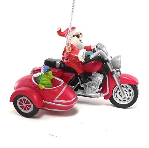 Cape Shore Weihnachtsmann auf einem Motorrad, Schildkröte in der Seite, Auto-Hängeornament, Kunstharz von Cape Shore