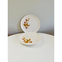 Vintage Salem Mandarin Speiseteller, Herbst Blätter Teller, 10" 3Er Set, Mid Century Modern Geschirr, Retro Mod Speiseteller von CapeCodModern