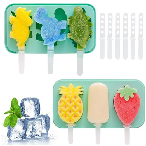 2 Stück Eisformen Eis am Stiel, Eisformen Silikon mit 6 Sticks, Silikon Eis am Stiel Eiscreme Formen, Wiederverwendbar Eisformen mit Deckel, Stieleisformen BPA Freie, Popsicle Formen für Kinder(B) von Capgoost