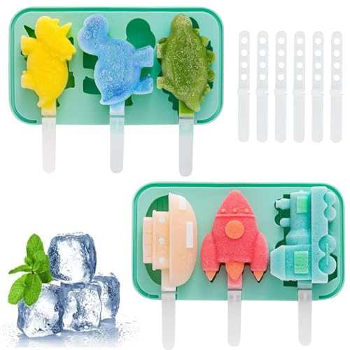 2 Stück Eisformen Eis am Stiel, Eisformen Silikon mit 6 Sticks, Silikon Eis am Stiel Eiscreme Formen, Wiederverwendbar Eisformen mit Deckel, Stieleisformen BPA Freie, Popsicle Formen für Kinder(C) von Capgoost