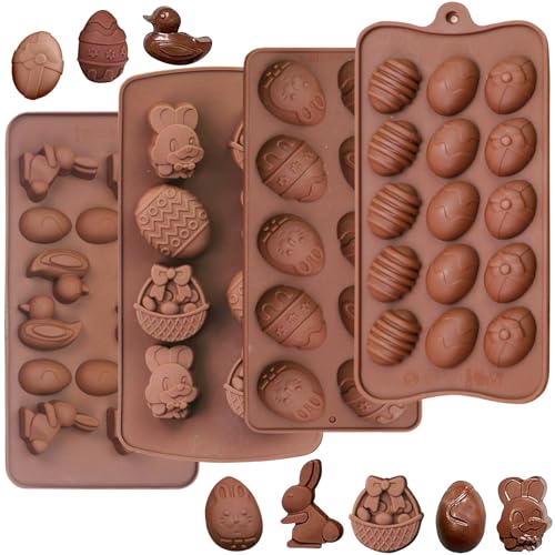 Capgoost Oster Silikon Schokoladenformen, 4 Stück Ostern Silikonform, Osterei Schokolade Eier Form, Osterhasen Silikonformen Backform, DIY Schokolade Form, 3D Süßigkeiten Formen für Süßigkeiten, Gelee von Capgoost