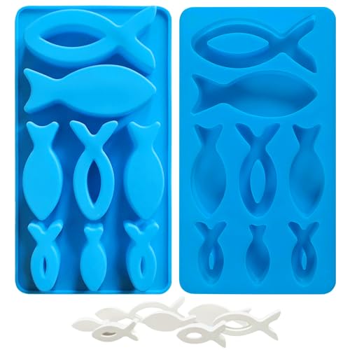 2 Stück Silikonform Fisch, Kommunion Deko Silikonform, Silikon-Fischform für Schokolade mit 8 Gittern, Silikonform Gießform Fische, Seifenform Silikonform Taufe Konfirmation für Schokolade, Kuchen 2 Stück Silikonform Fisch, Kommunion Deko Silikonform, Silikon-Fischform für Schokolade mit 8 Gittern, Silikonform Gießform Fische, Seifenform Silikonform Taufe Konfirmation für Schokolade, Kuchen von Capgoost