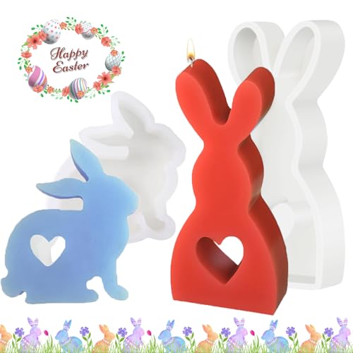 Capgoost Osterhase Silikonformen Gießformen, 2 Stück Silikonform Ostern, 3D Osterhase Gießformen, DIY Silikon Kerzenform, Ostern Kaninchen Silikonform, Kreative Silikonform für Kerzenherstellung(B) von Capgoost