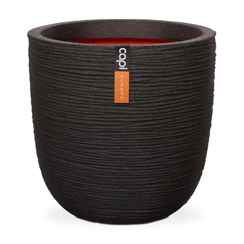 Capi Europe - Blumentopf Kugel Rib NL - 35x34 - Schwarz - Öffnung Ø29 - Blumentopf für den Innen- und Außeneinsatz - Bruchsicher - 100% recycelbar - KBLR932 von Capi Europe