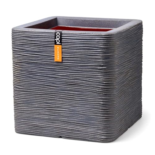 Capi Europe - Blumentopf quadratisch Rib NL - 40x40 - Dunkelgrau - Öffnung Ø32 - Blumentopf für den Innen- und Außeneinsatz - Bruchsicher - 100% recycelbar - KDGR903 von Capi Europe