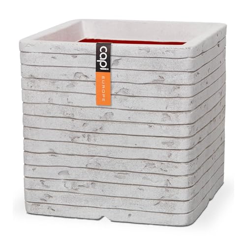 Capi Europe - Blumentopf quadratisch Row NL - 30x30 - Elfenbein - Öffnung Ø24 - Blumentopf für den Innen- und Außeneinsatz - Bruchsicher - 100% recycelbar - KRWI902 von Capi Europe