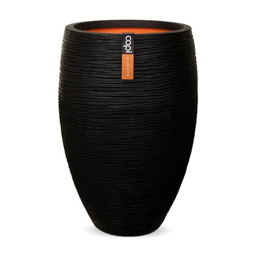 Capi Europe - Gefäß elegant Deluxe Rib NL - 55x85 - Schwarz - Öffnung Ø38 - Blumentopf für den Innen- und Außeneinsatz - Bruchsicher - 100% recycelbar - KBLR1132 von Capi Europe