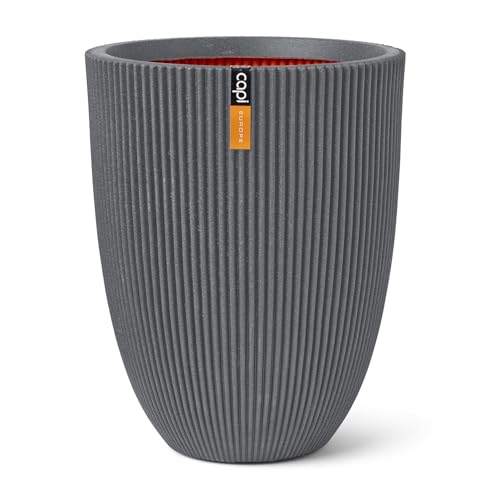 Capi Europe - Gefäß elegant niedrig Groove NL - 34x46 - Dunkelgrau - Öffnung Ø27 - Blumentopf für den Innen- und Außeneinsatz - Bruchsicher - 100% recycelbar - KGVDG782 von Capi Europe