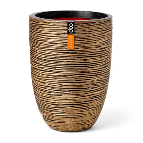 Capi Europe - Gefäß elegant niedrig Rib NL - 46x58 - Gold - Öffnung Ø38 - Blumentopf für den Innen- und Außeneinsatz - Bruchsicher - 100% recycelbar - KBGR783 von Capi Europe