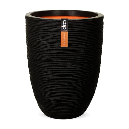 Capi Europe - Gefäß elegant niedrig Rib NL - 46x58 - Schwarz - Öffnung Ø38 - Blumentopf für den Innen- und Außeneinsatz - Bruchsicher - 100% recycelbar - KBLR783 von Capi Europe