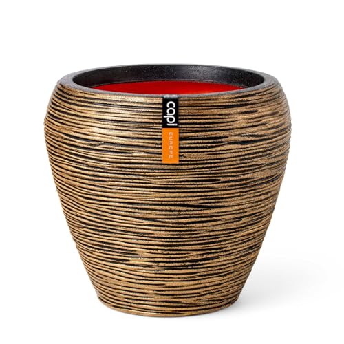 Capi Europe - Gefäß konisch rund Rib NL - 42x38 - Gold - Öffnung Ø31 - Blumentopf für den Innen- und Außeneinsatz - Bruchsicher - 100% recycelbar - KBGR362 von Capi Europe