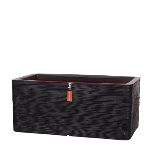 Capi Europe - Gefäß rechteckig Rib NL - 73x39x32 - Schwarz - Öffnung Ø31 - Blumentopf für den Innen- und Außeneinsatz - Bruchsicher - 100% recycelbar - KBLR963 von Capi Europe