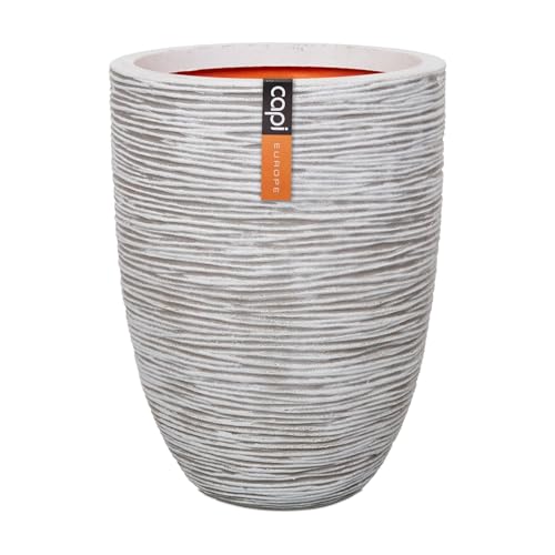 Capi Europe - Gefäß elegant niedrig Rib NL - 46x58 - Elfenbein - Öffnung Ø38 - Blumentopf für den Innen- und Außeneinsatz - Bruchsicher - 100% recycelbar - KOFI783 von Capi Europe