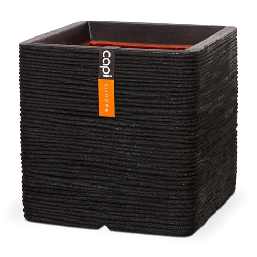Capi Europe - Blumentopf quadratisch Rib NL - 50x50 - Schwarz - Öffnung Ø42 - Blumentopf für den Innen- und Außeneinsatz - Bruchsicher - 100% recycelbar - KBLR904 von Capi Europe